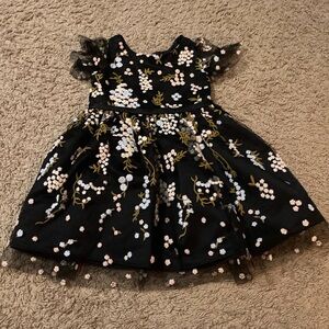 Rare Editions Black Dress with Floral Embroidery